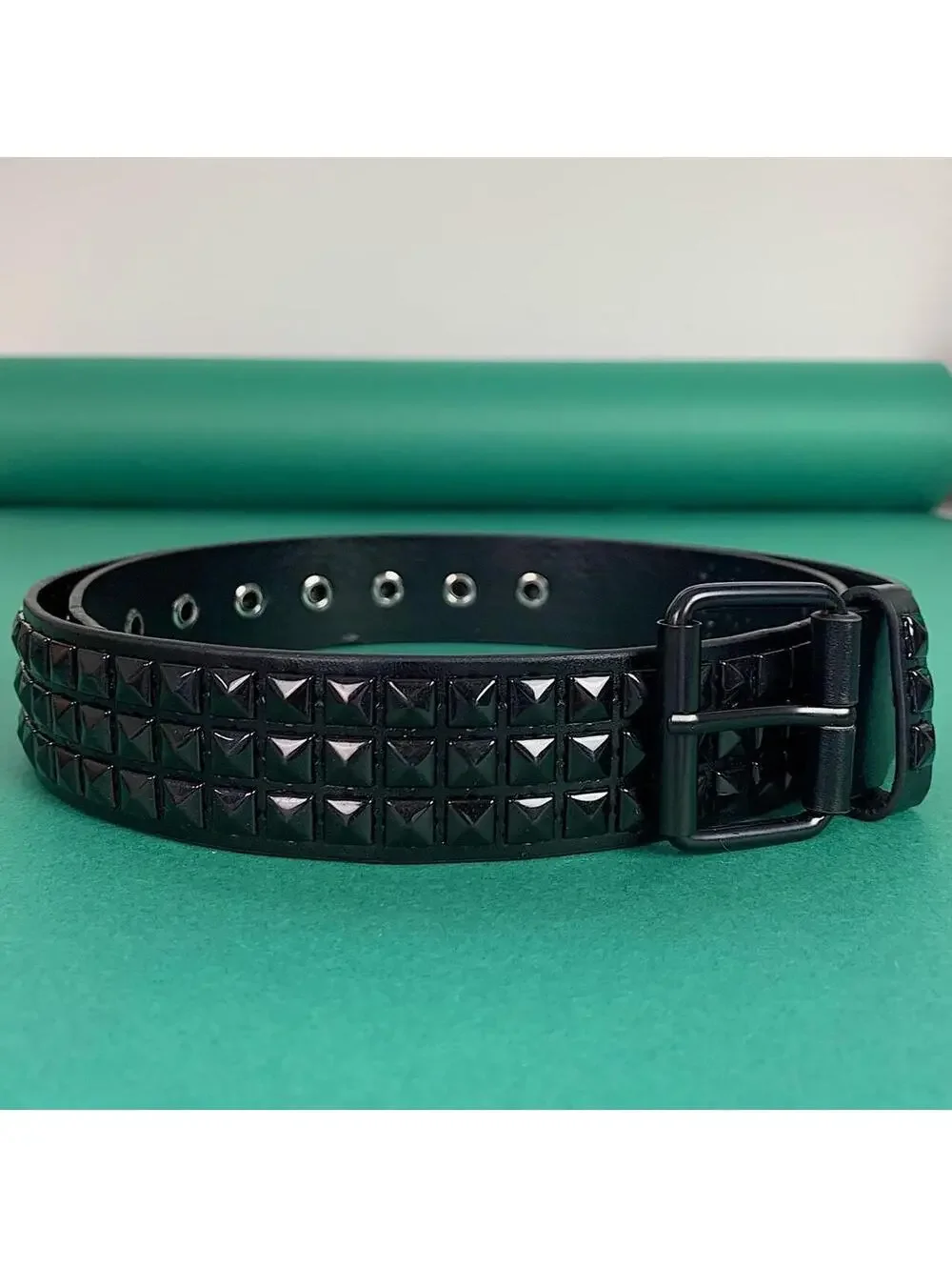 Vintage y2k 2000s Punk Style Diamond Studded black essential belt. Goth emo punk